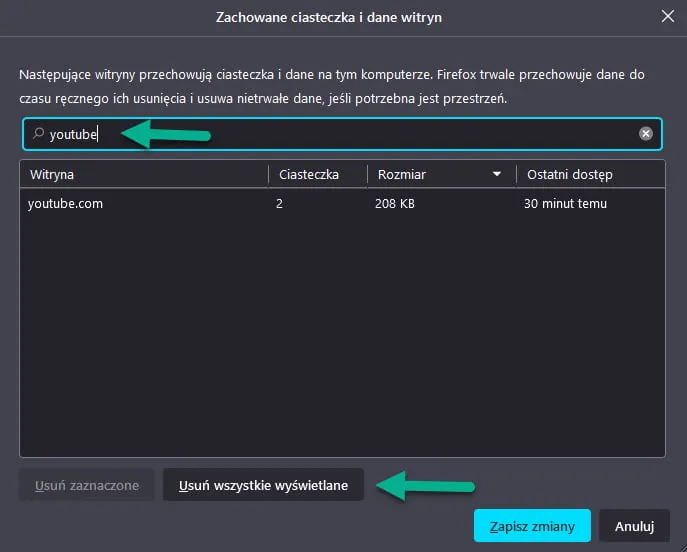 firefox wybrane elementy cache