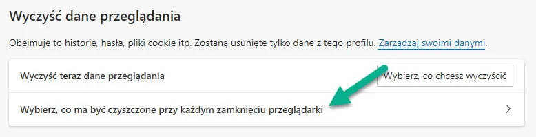 edge wyczyść dane przeglądania