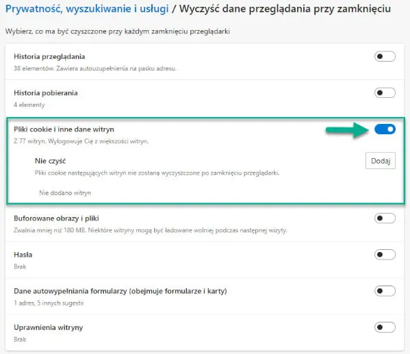 edge automatyczne czyszczenie ciasteczek