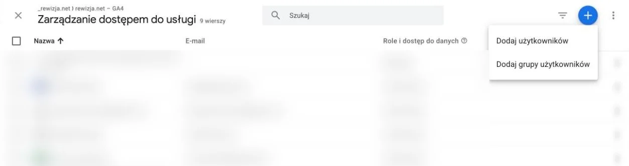 Dodawanie użytkowników w Google Analytics 4