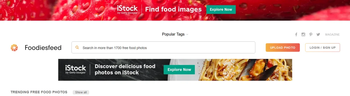 Strona główna banku zdjęć żywności FoodiesFeed z wyszukiwarką