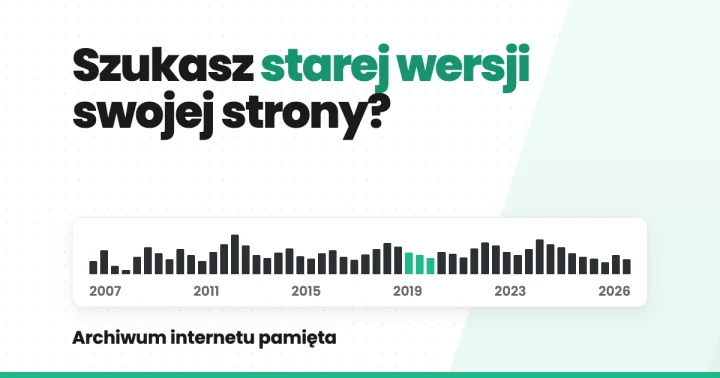 Pytanie „Szukasz starej wersji swojej strony?” nad osią czasu kopii strony w archiwum internetu