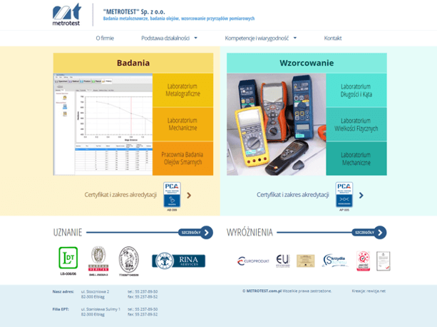 Strona internetowa Metrotest