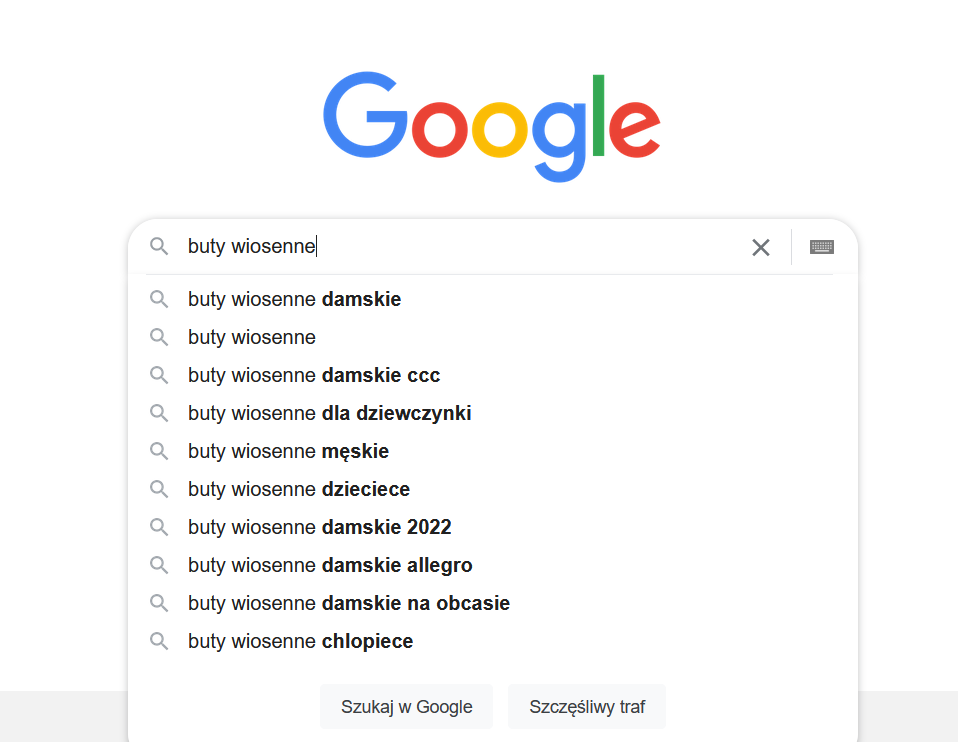 podpowiedzi Google