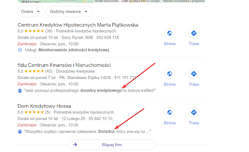 treść opinii Google korzystna dla pozycjonowania