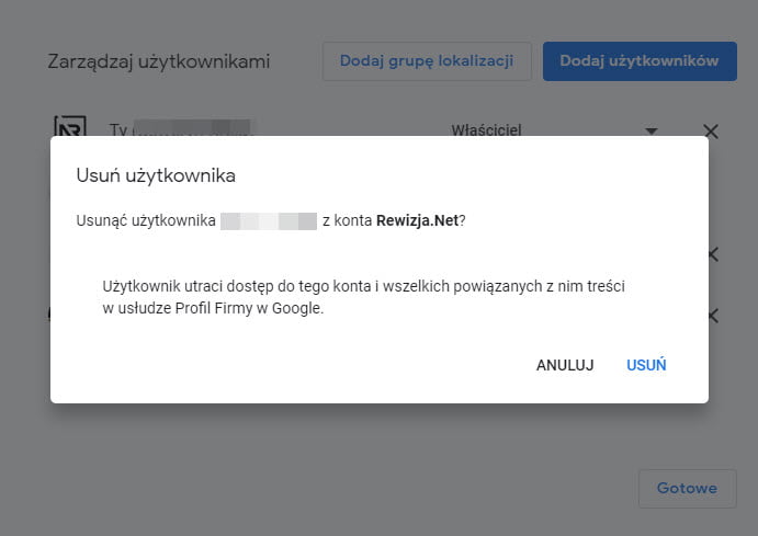 potwierdzanie usunięcia użytkownika GMF potwierdzanie usunięcia użytkownika GMF