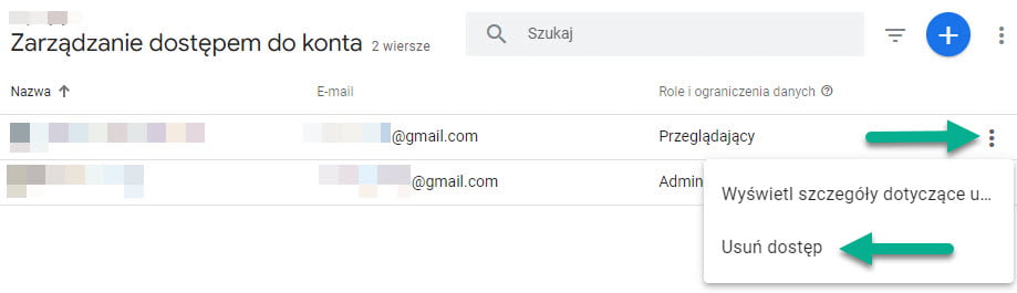 usuwanie użytkowników GA