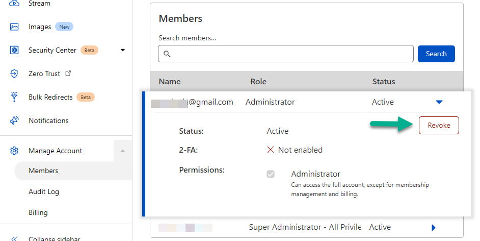 odbieranie dostępu do cloudflare