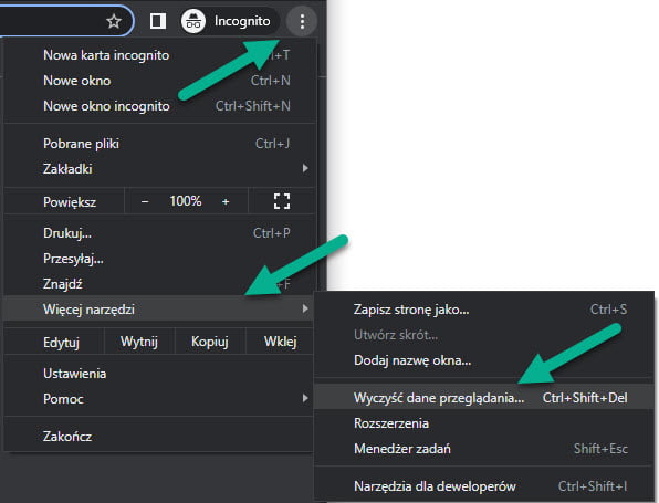 Wyczyść dane przeglądania Google Chrome