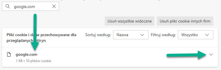 edge usuń ciasteczka
