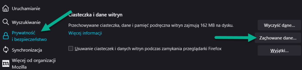 firefox czyszczenie zachowanych danych i cookies